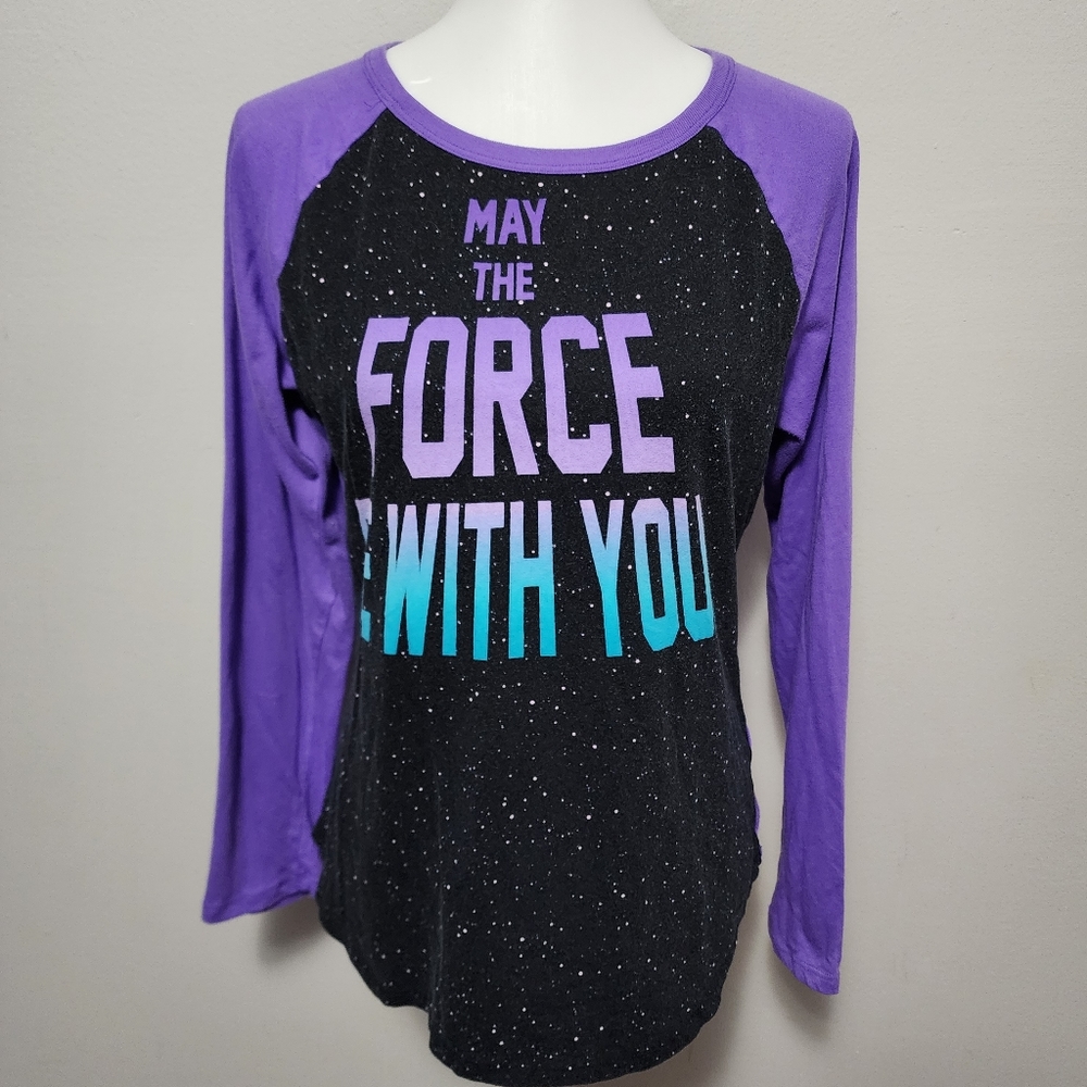 Star Wars black purple galactic raglan long sleeve pajama top size large
